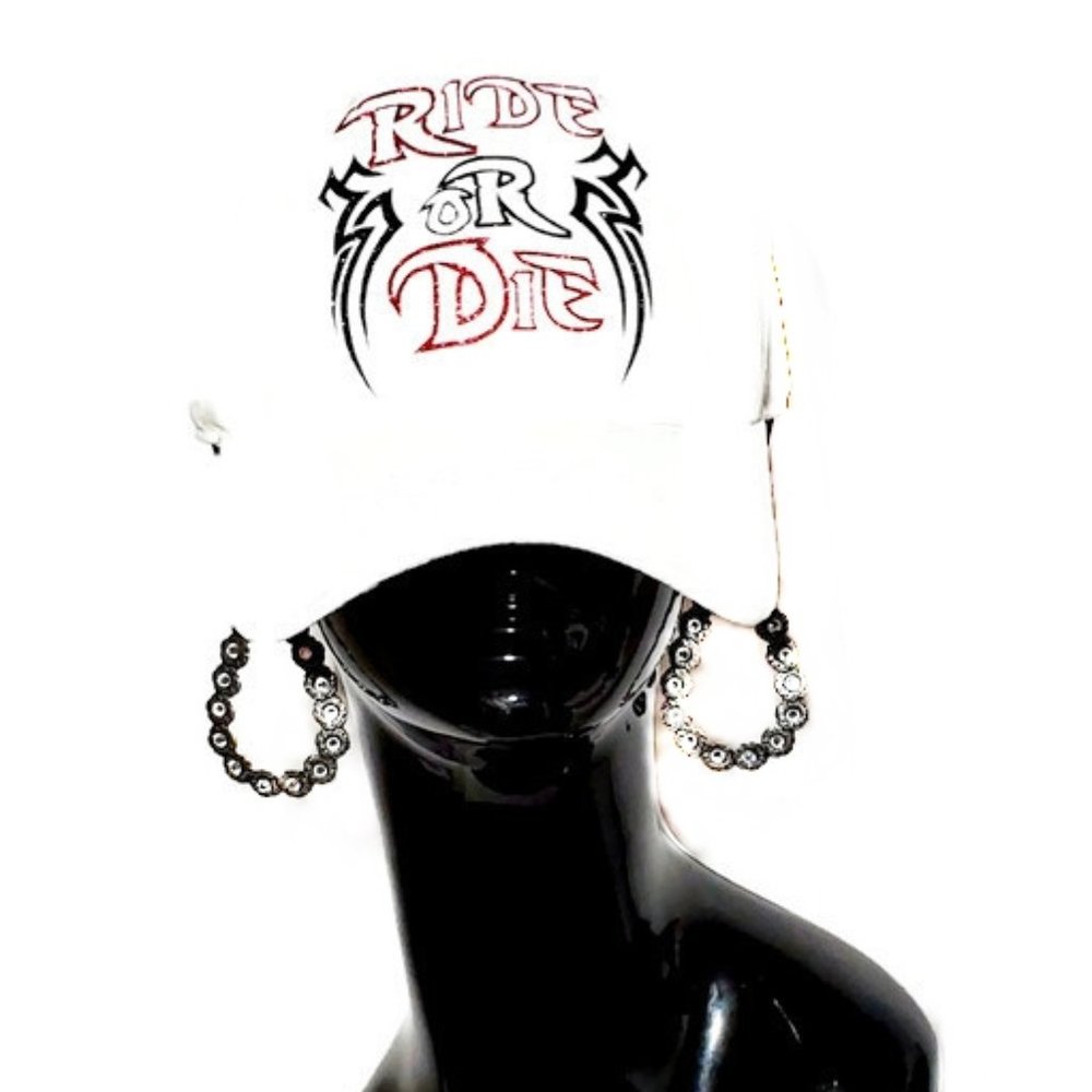 Ride or Die White Fitted Baseball Cap. - Picture 2 of 3